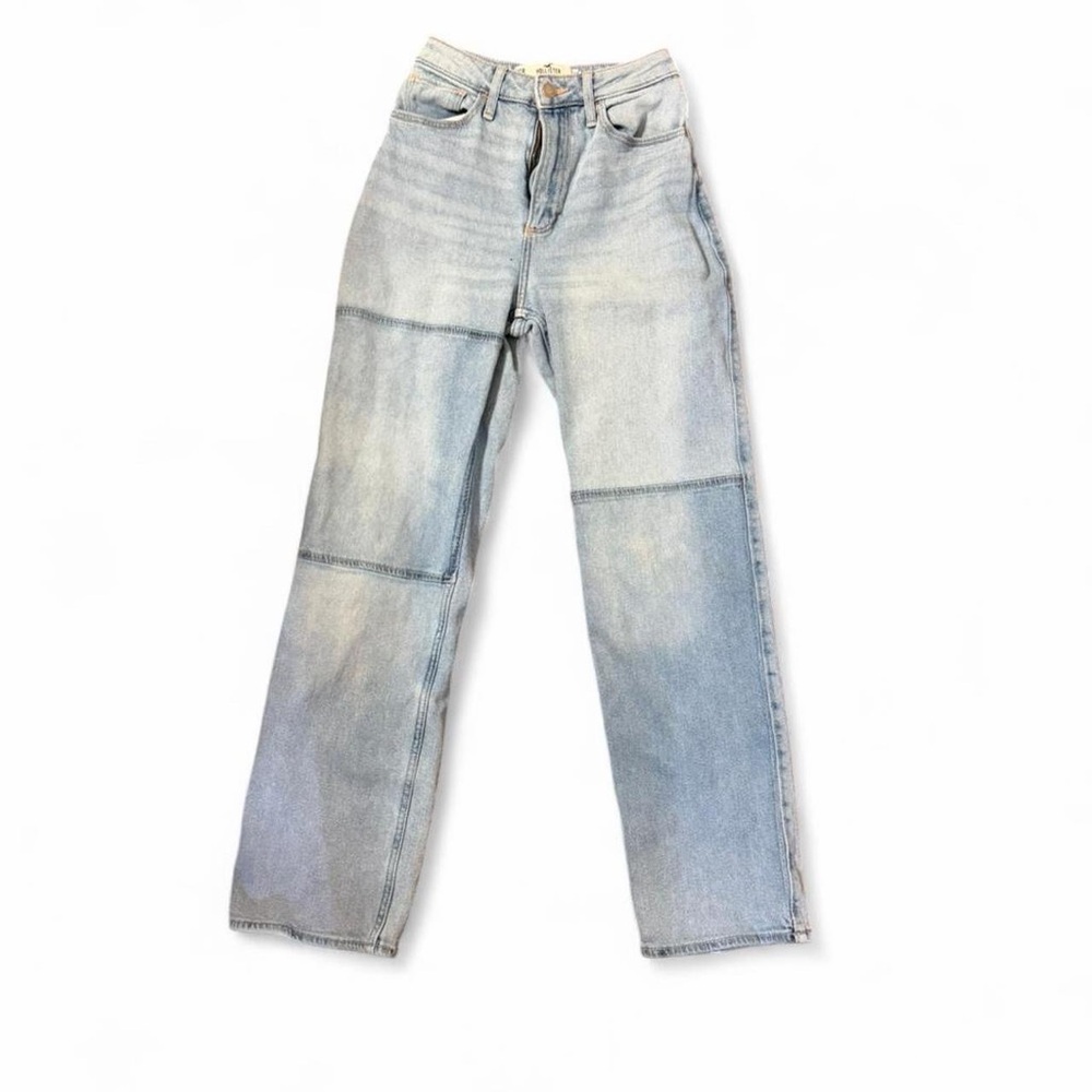 Hollister Light Blue Patch-Panel Straight Leg Jeans